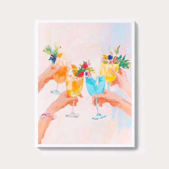 Cheers Colorful Tropical Cocktails Party Drinks Bar Art Poster