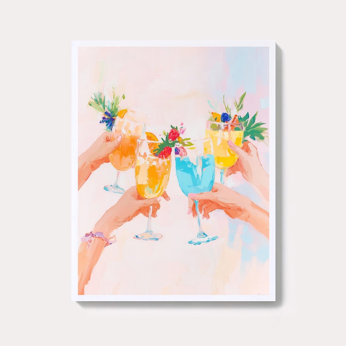 Cheers Colorful Tropical Cocktails Party Drinks Bar Art Poster