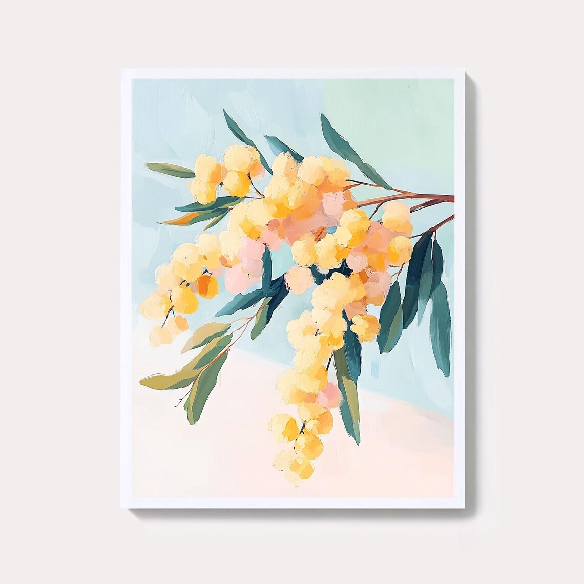 Mimosa Branch Print Pastel Watercolor Botanical Illustration