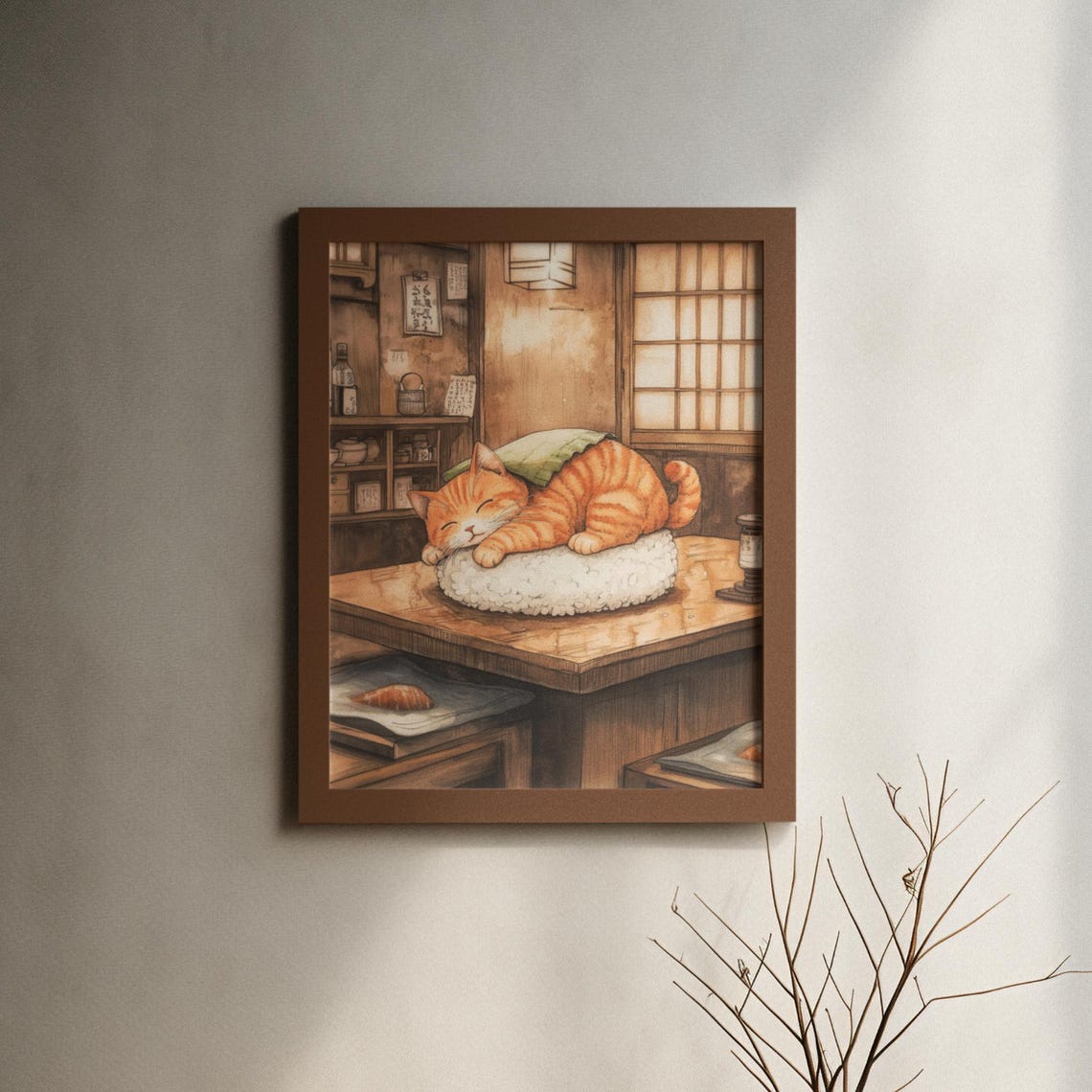 Orange Cat Napping As Nigiri Sushi In A Cozy Sushi Bar Poster - Image 6