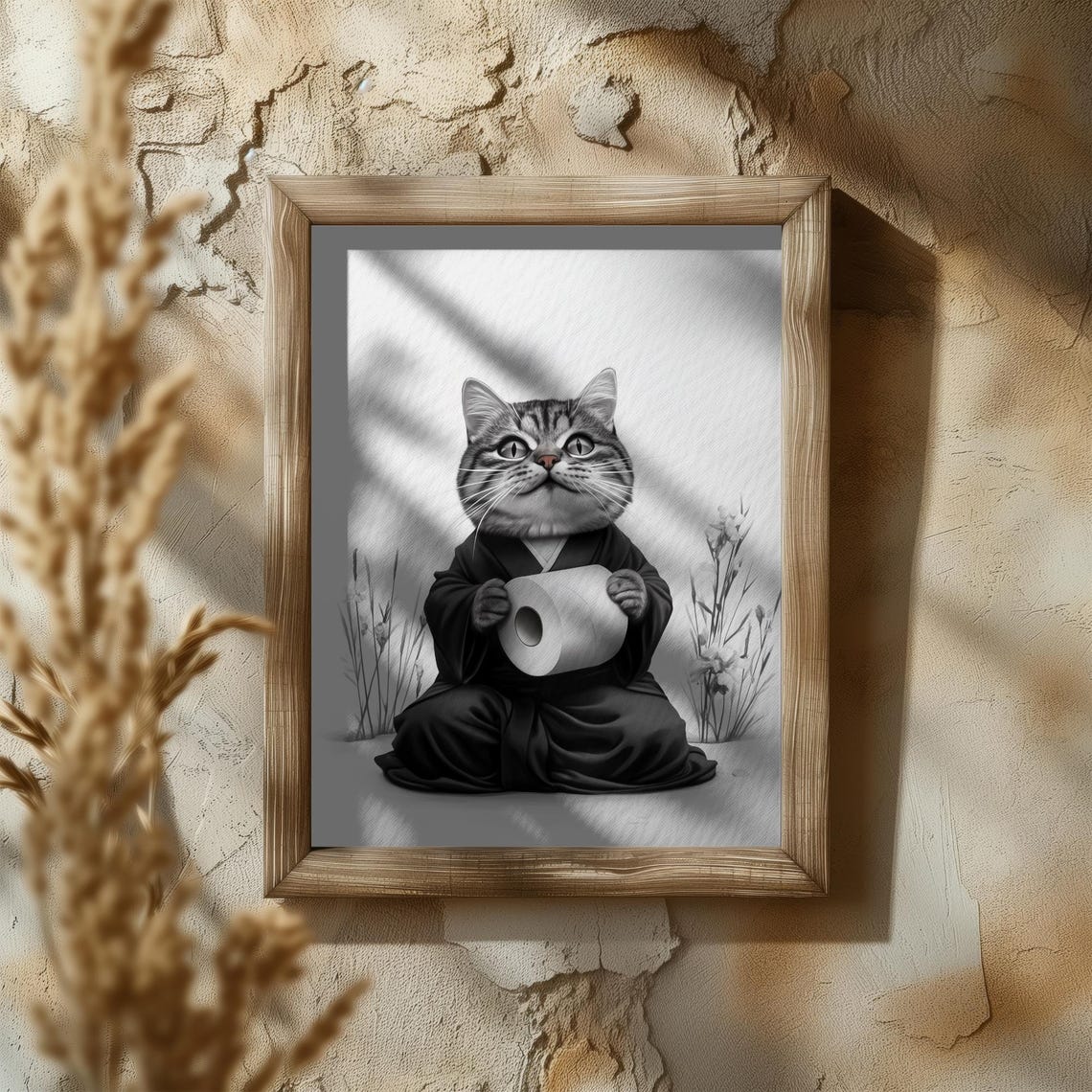 Tabby Cat In Kimono Holding A Toilet Paper Roll Bathroom Poster - Image 5
