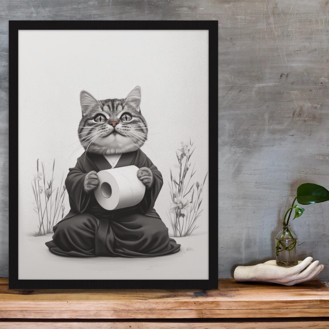 Tabby Cat In Kimono Holding A Toilet Paper Roll Bathroom Poster - Image 4