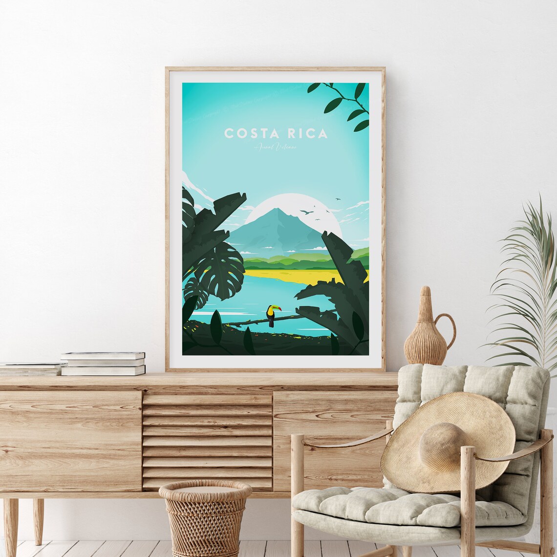 Costa Rica Volcano Toucan Jungle Lake Scenic Nature Travel Poster