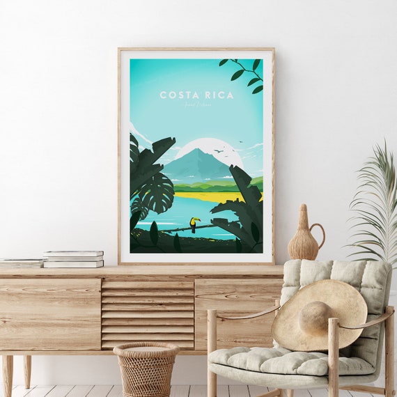 Costa Rica Volcano Toucan Jungle Lake Scenic Nature Travel Poster