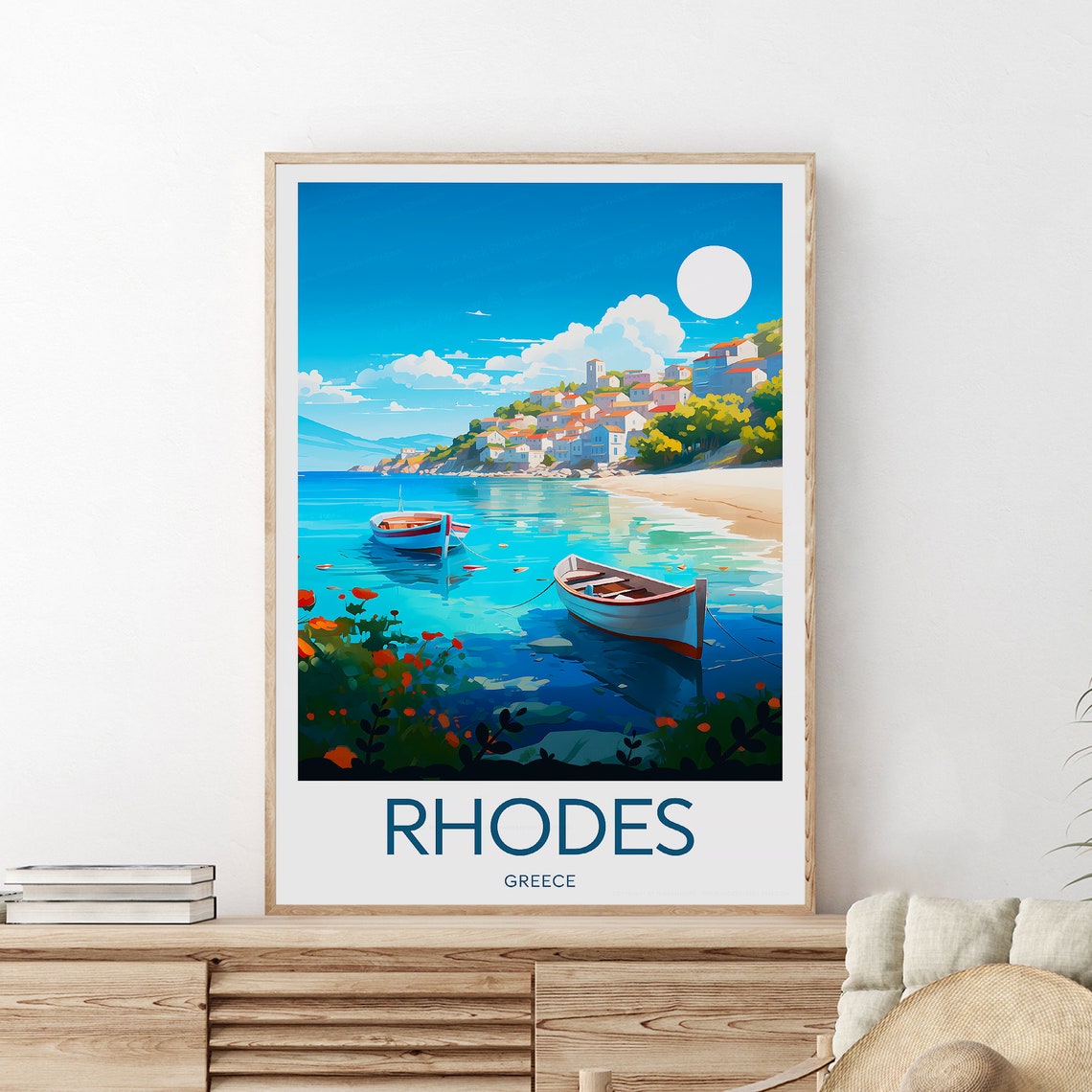 Rhodes Greece Harbor Fishing Boats Old Town Hillside Travel Poster - Image 2