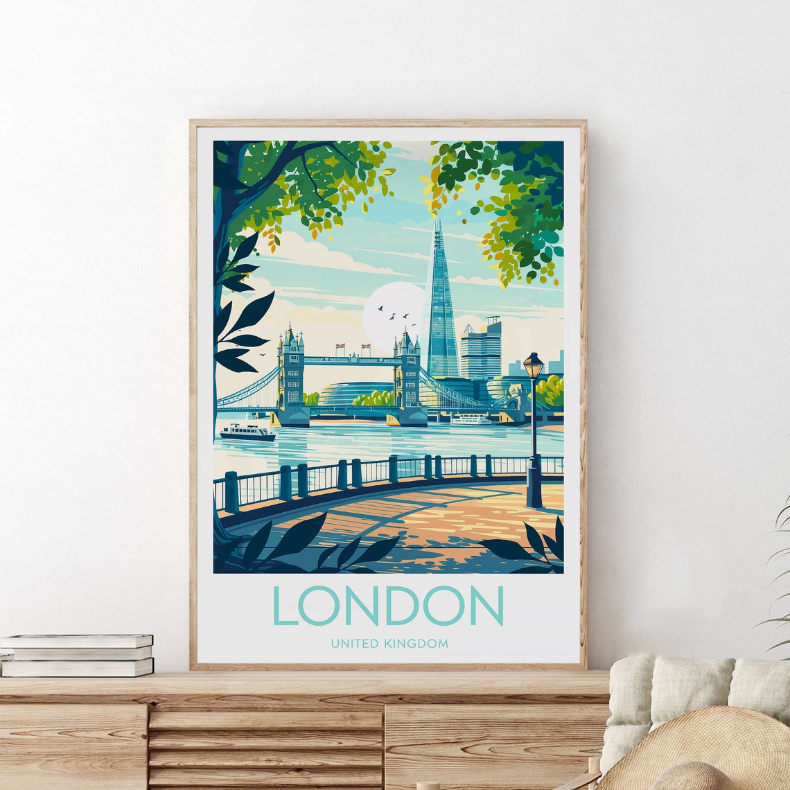 London Tower Bridge Shard Thames Riverside Walk Travel Poster - Image 2