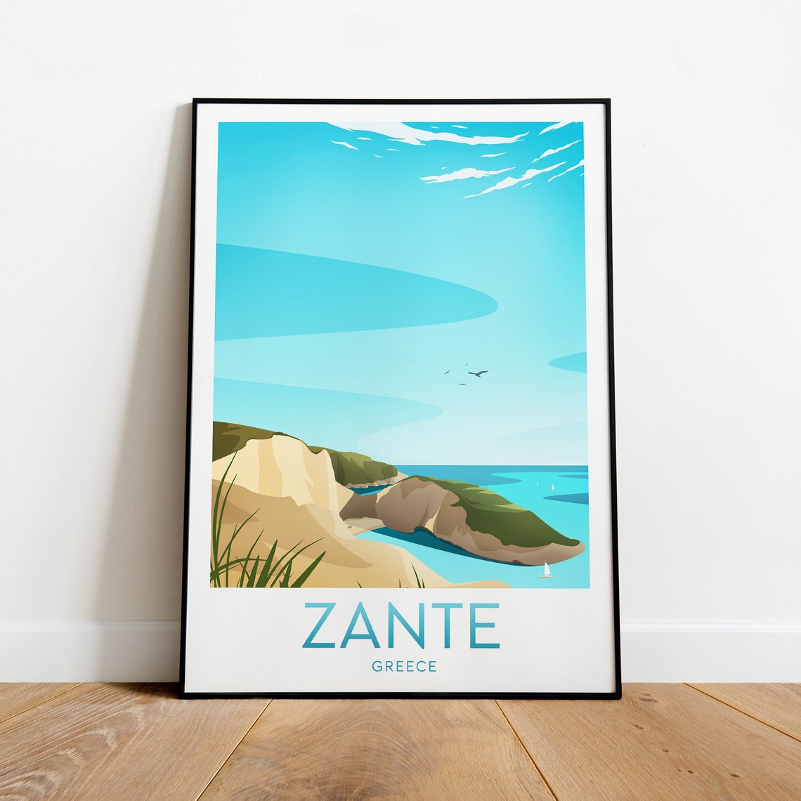 Zante Greece Ionian Sea White Cliffs Turquoise Cove Beach Poster - Image 2