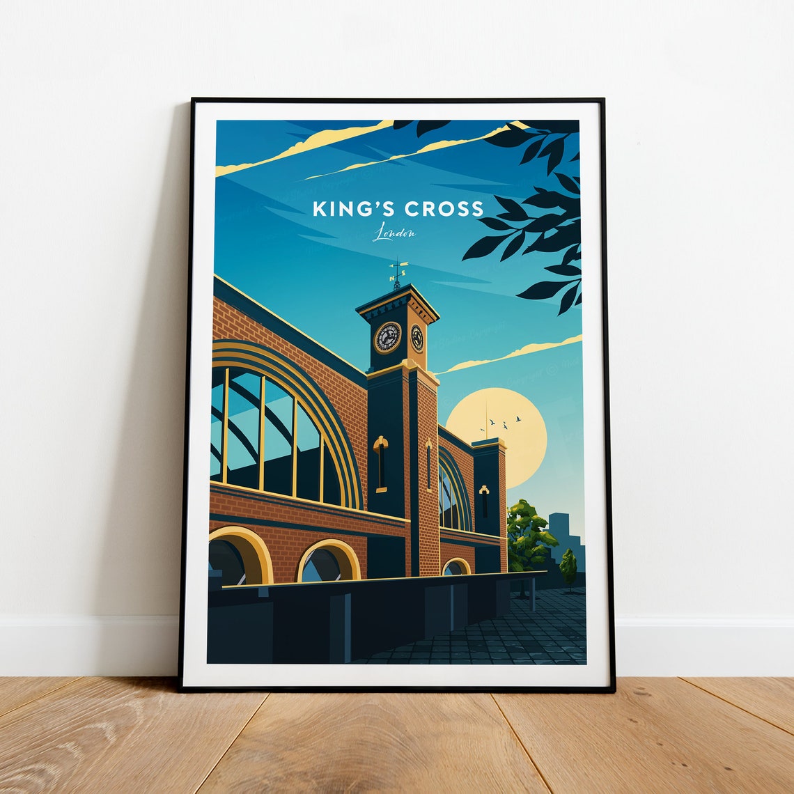 Kings Cross London Historic Station Clock Tower Dusk Scene Poster