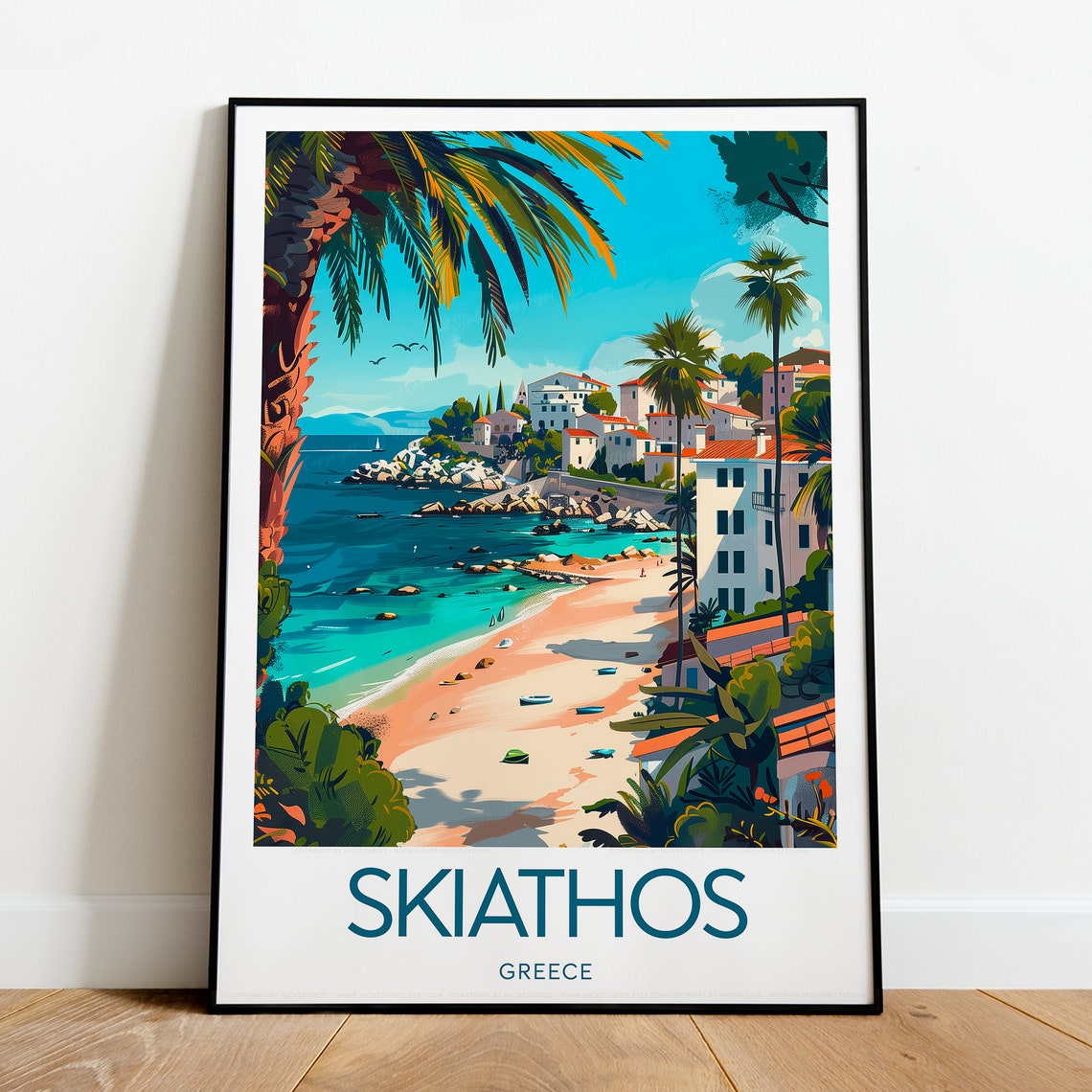 Skiathos Greece Island Beach Town Harbor Palm Trees Travel Poster - Image 2