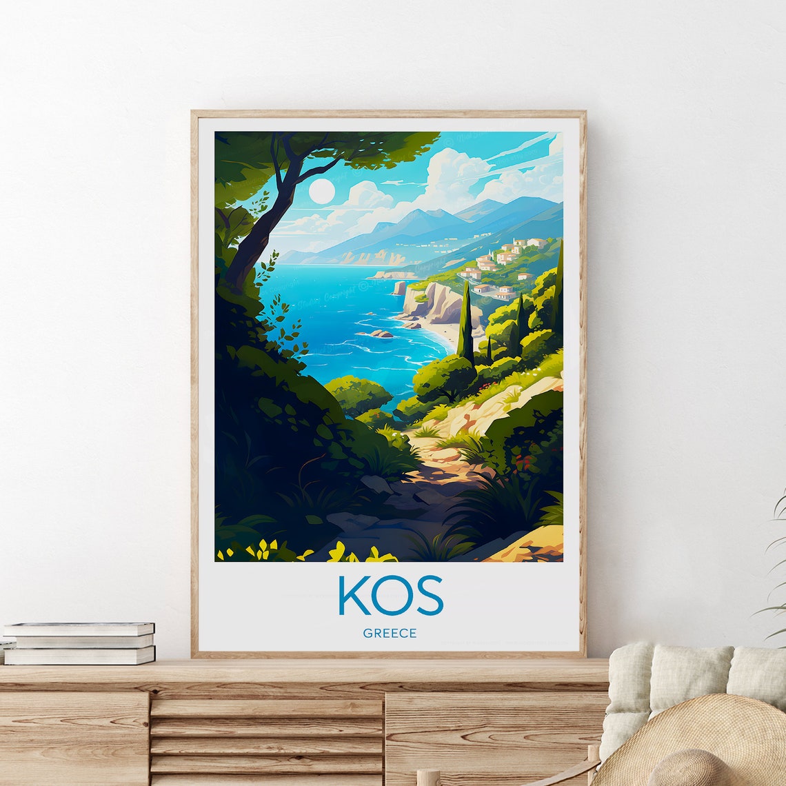 Kos Greece Cliffside Path Turquoise Coastline Scenic Travel Poster