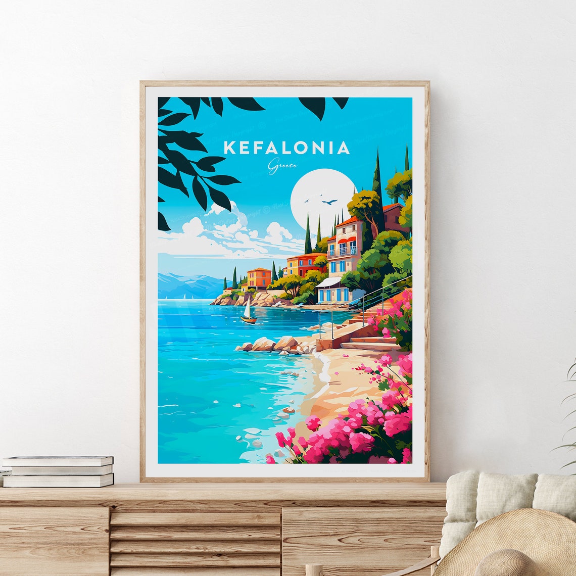 Kefalonia Greece Harbor Vibrant Coastal Village Travel Poster - Image 2