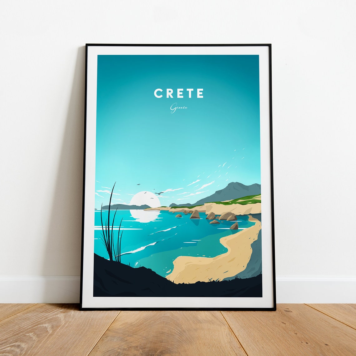 Crete Greece Sunny Coast Beach Turquoise Sea Vintage Travel Poster