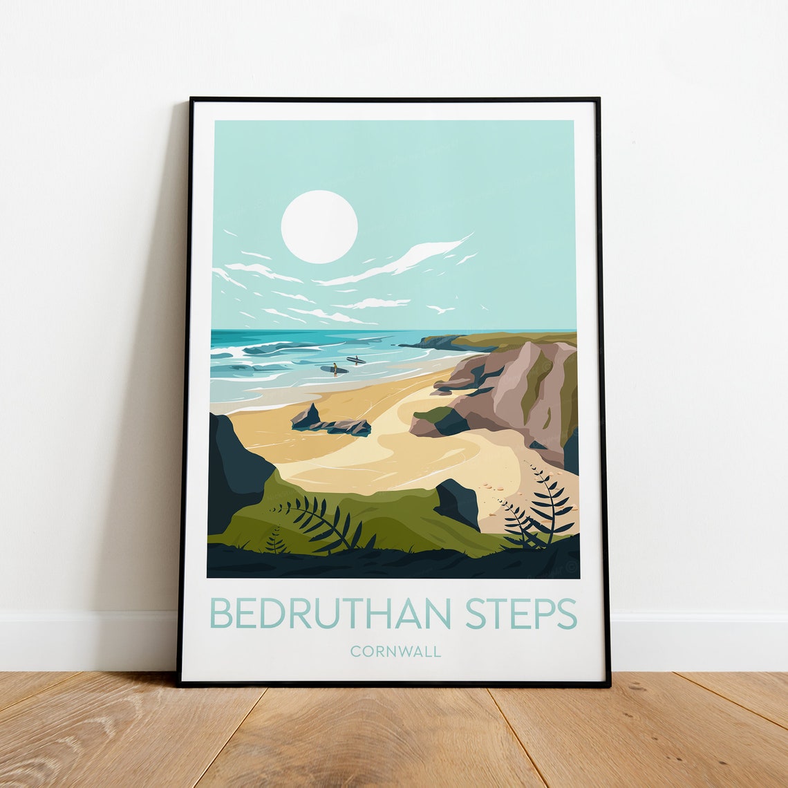 Bedruthan Steps Cornwall Beach Cliffs and Sandy Cove Travel Poster - Image 2