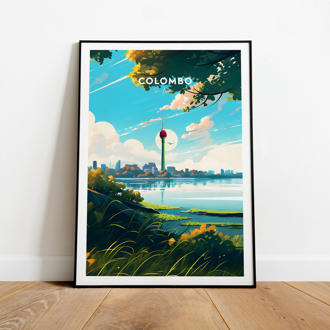 Colombo Sri Lanka Lotus Tower Skyline Lakefront Travel Poster - Image 2