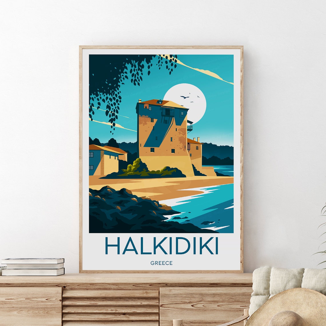 Halkidiki Seaside Tower Turquoise Water Sandy Beach Greece Poster