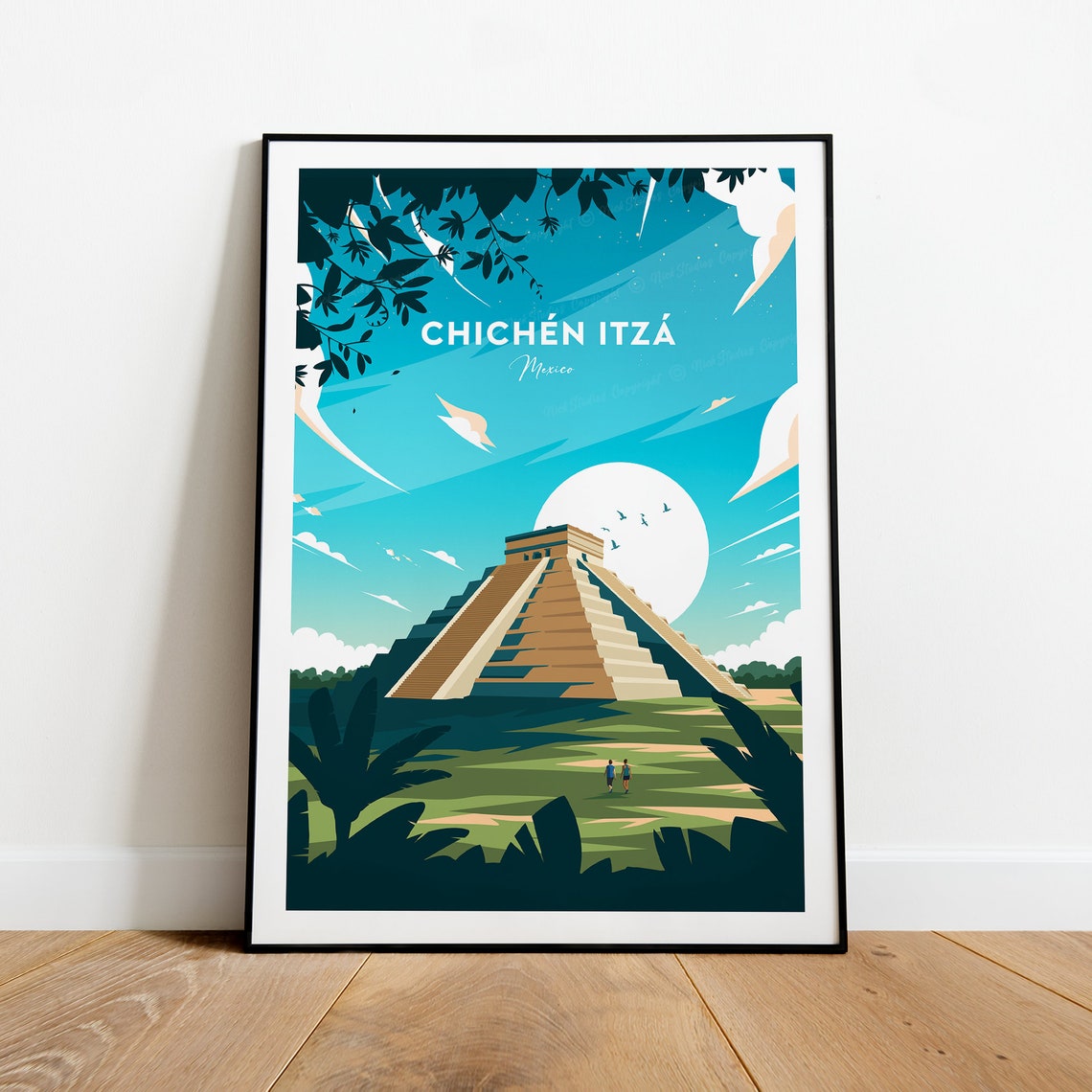 Chichen Itza Mexico El Castillo Pyramid Under Big Sun Poster - Image 2
