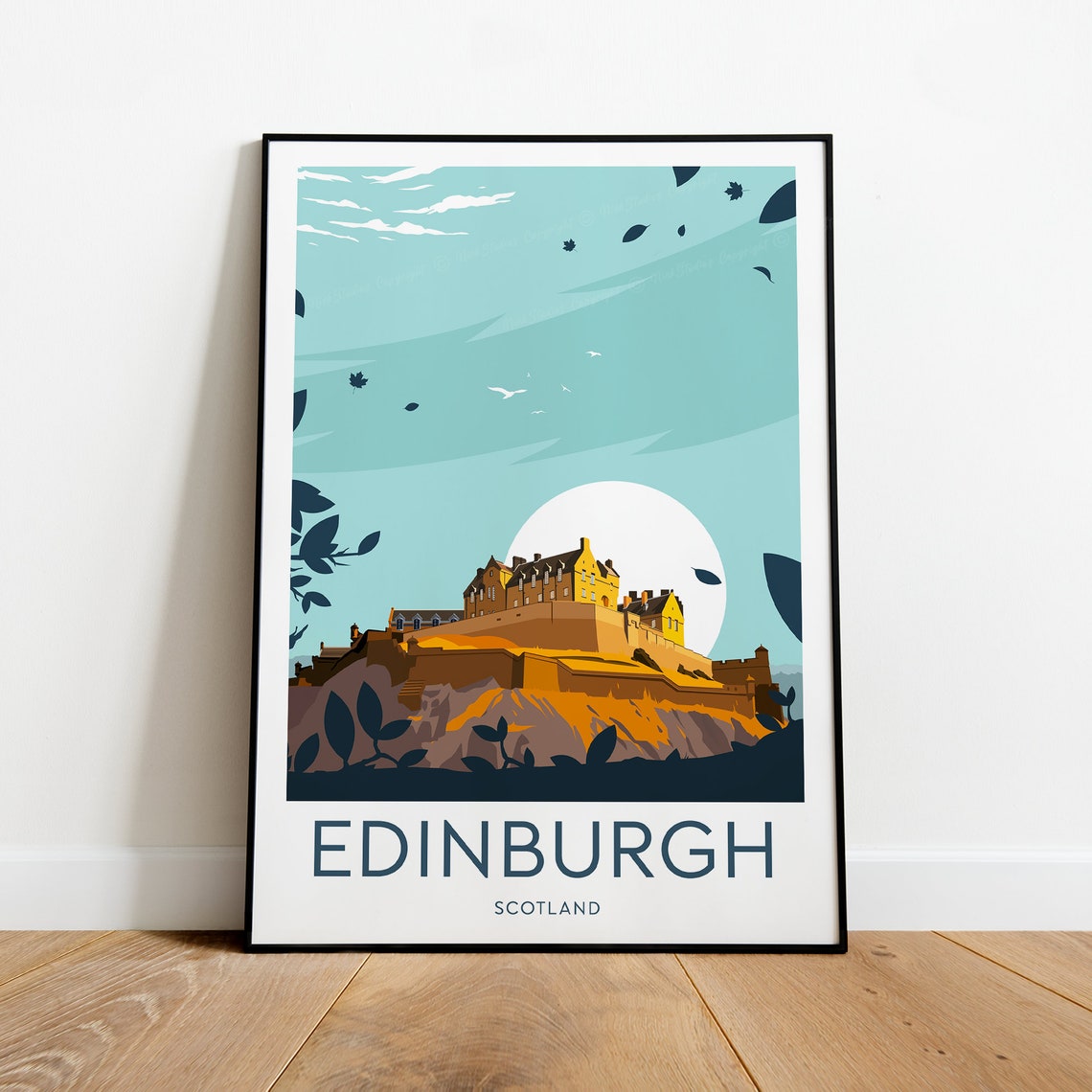 Edinburgh Scotland Castle Rock Golden Sunset Minimal Travel Poster - Image 2