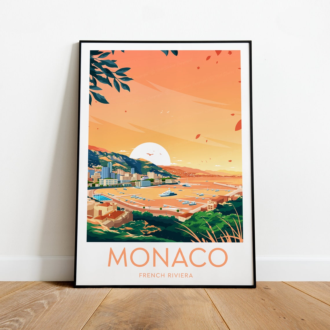 Monaco French Riviera Harbor Golden Sunset Skyline Travel Poster - Image 2