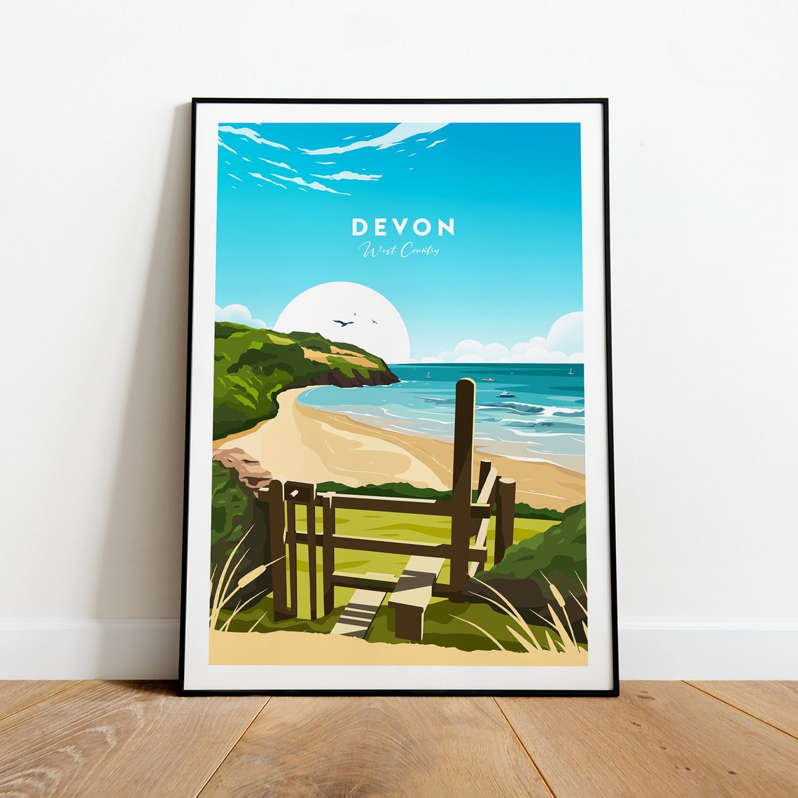 Devon West Country Sandy Beach Coastal Path Sunset Travel Poster