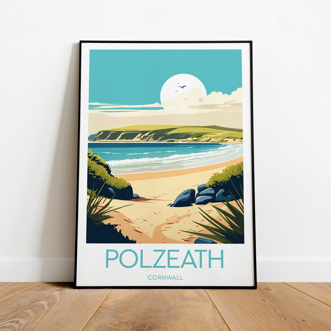Polzeath Beach Golden Sands Headland Waves Cornwall Coast Poster