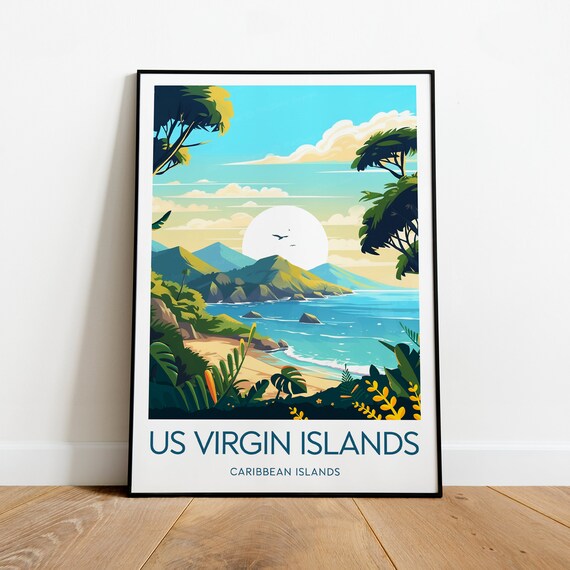 US Virgin Islands Caribbean Beach Palm Sunset Island Cove Poster