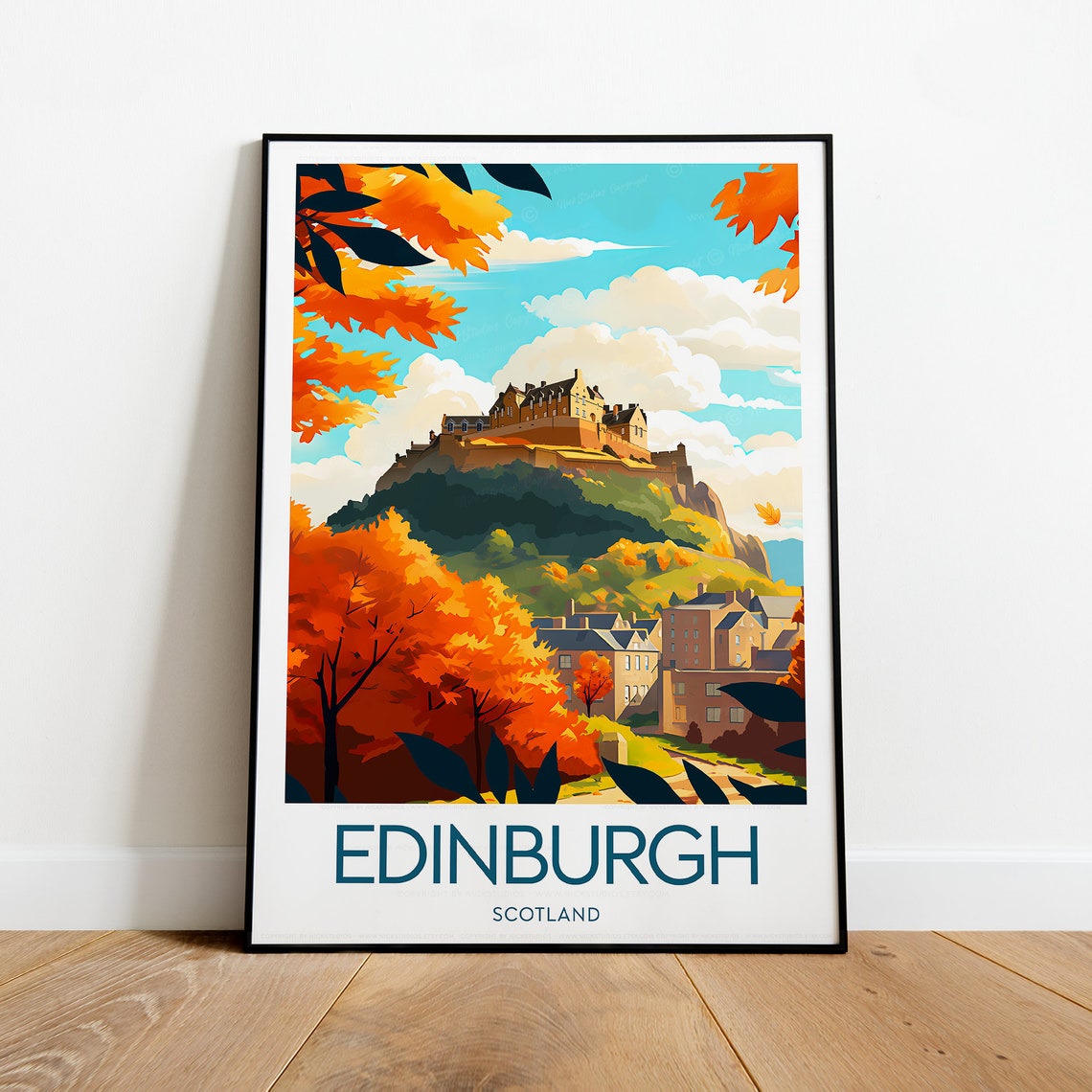 Edinburgh Castle Autumn Foliage Orange Trees Scotland Travel Poster - Image 2