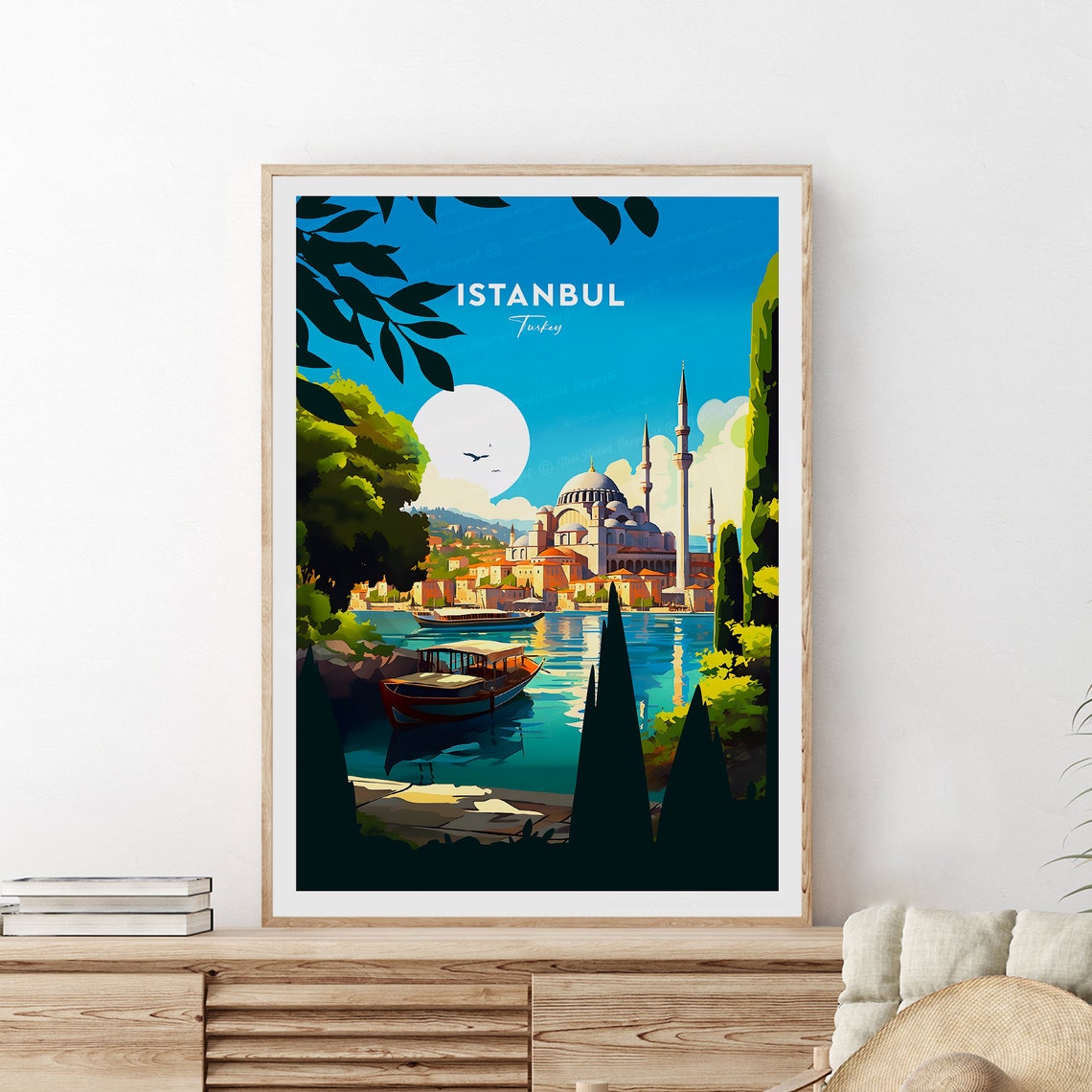 Istanbul Turkey Mosque and Minarets by the Bosphorus Travel Poster - Image 2