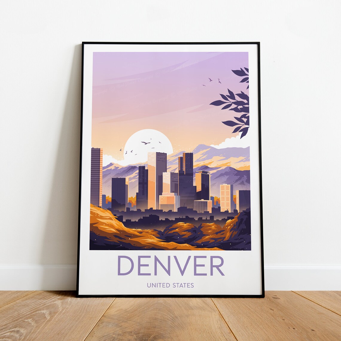 Denver Colorado Skyline Dusk Mountains Mile High City Travel Poster