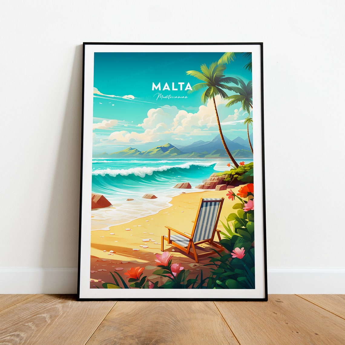 Malta Mediterranean Island Golden Beach Palm Paradise Travel Poster