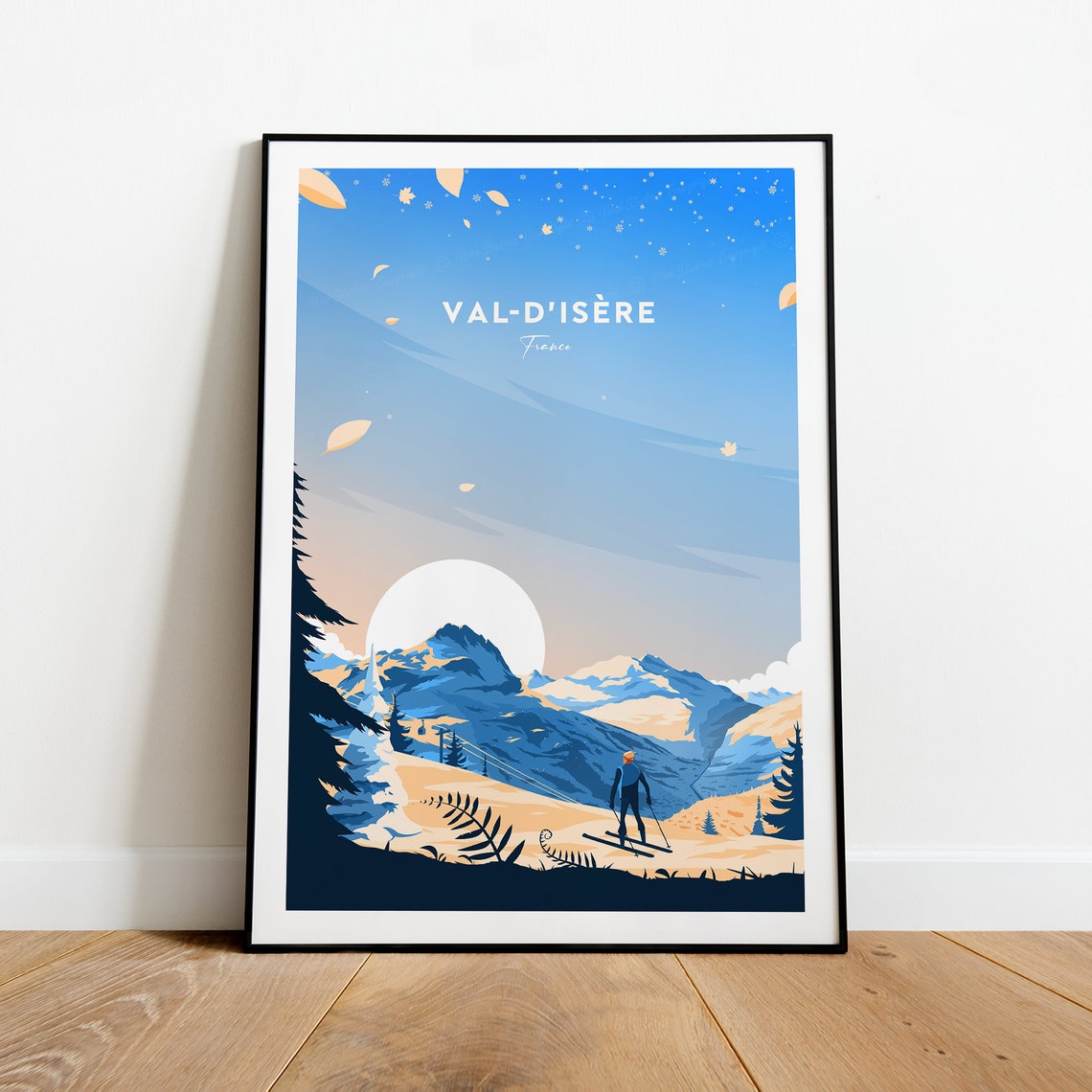 Val dIsere France Skier Alpine Slopes Mountain Snow Travel Poster