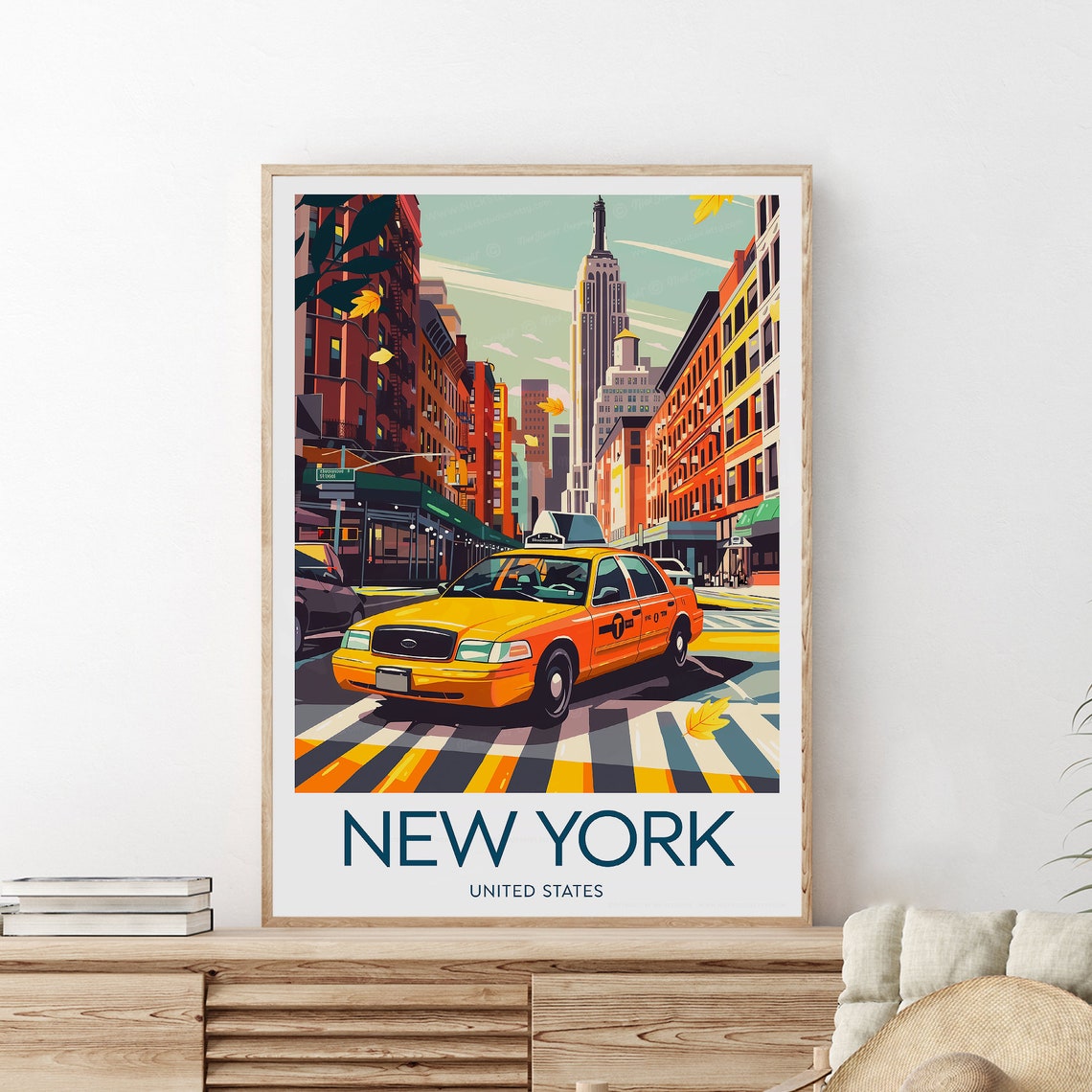 New York City Yellow Taxi Empire State Building Street Scene Poster