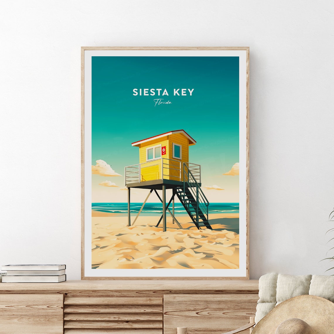Siesta Key Iconic Yellow Lifeguard Tower on Florida Beach Poster
