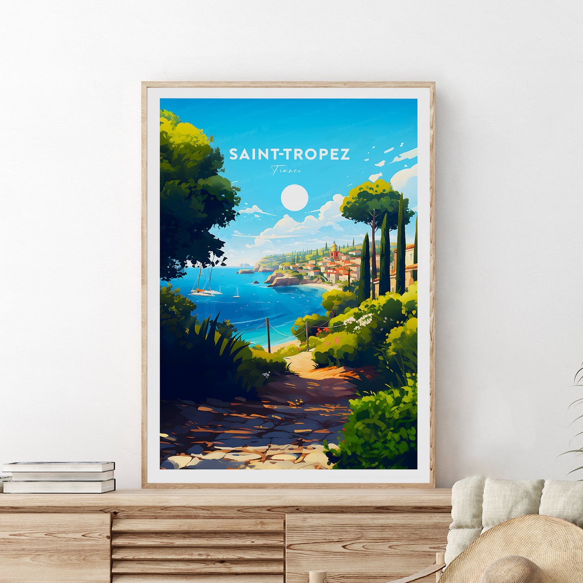 Saint-Tropez France Riviera Coastal View Cypress Hillside Poster
