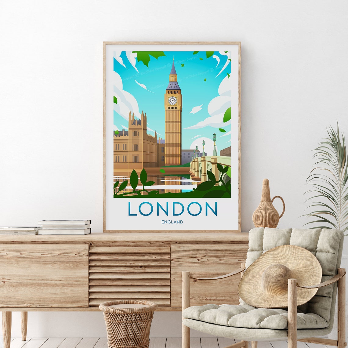 London England Big Ben Westminster Bridge Spring Travel Poster