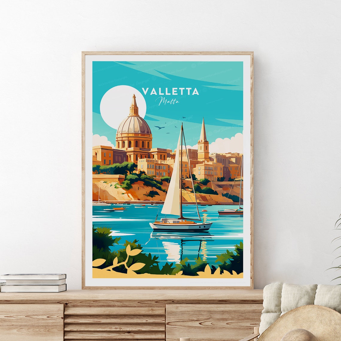 Valletta Malta Harbor Sailboat Baroque City Grand View Travel Poster - Image 2
