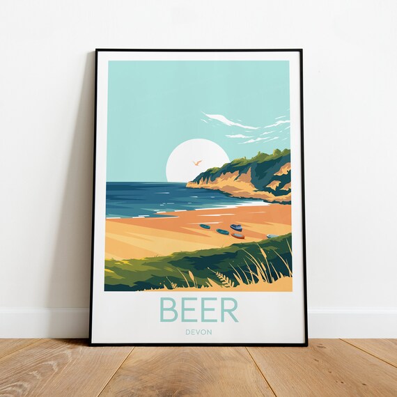 Beer Devon England Sandy Beach Fishing Boats Seaside Travel Poster