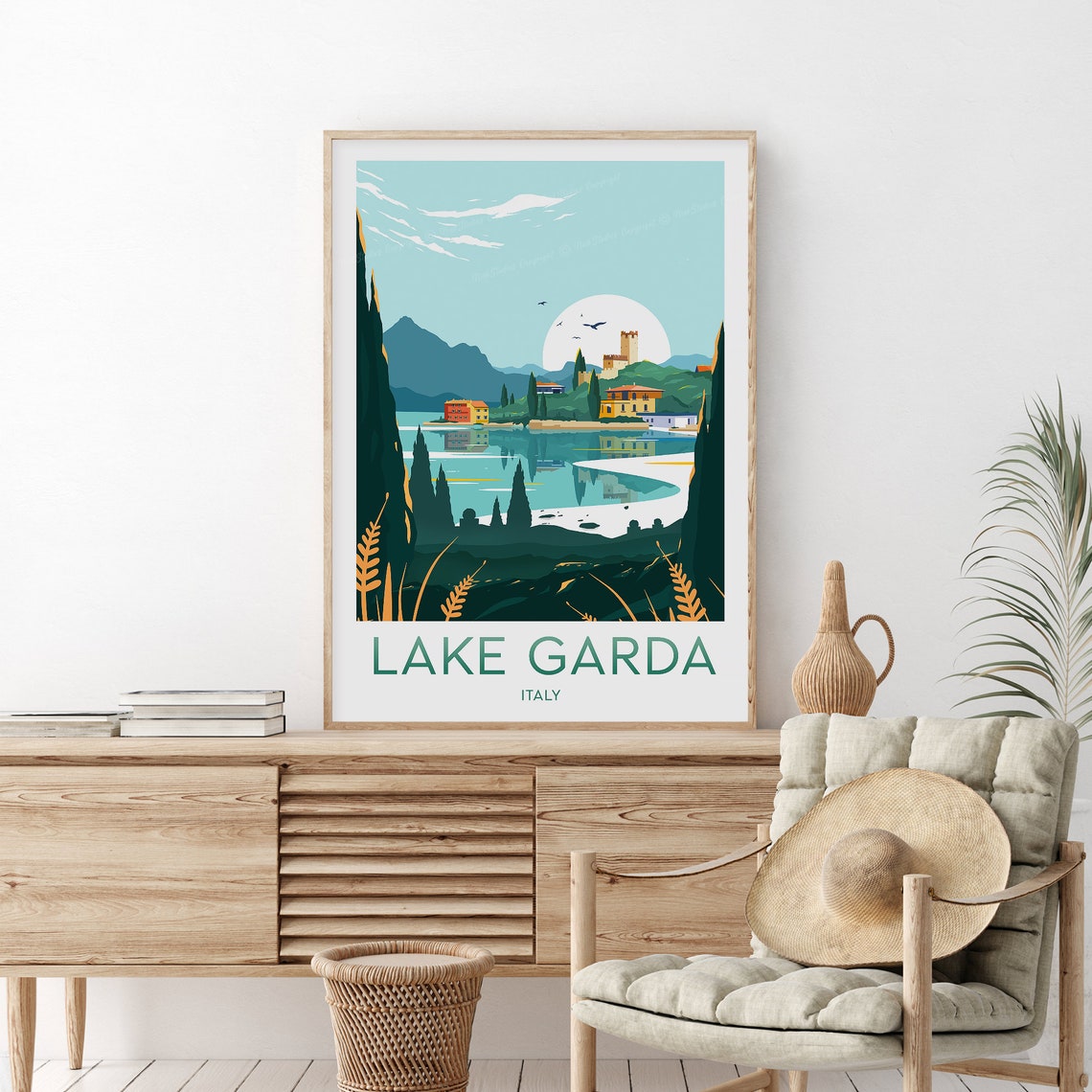 Lake Garda Italy Cypress Trees Moonlit Shoreline Evening Poster - Image 2