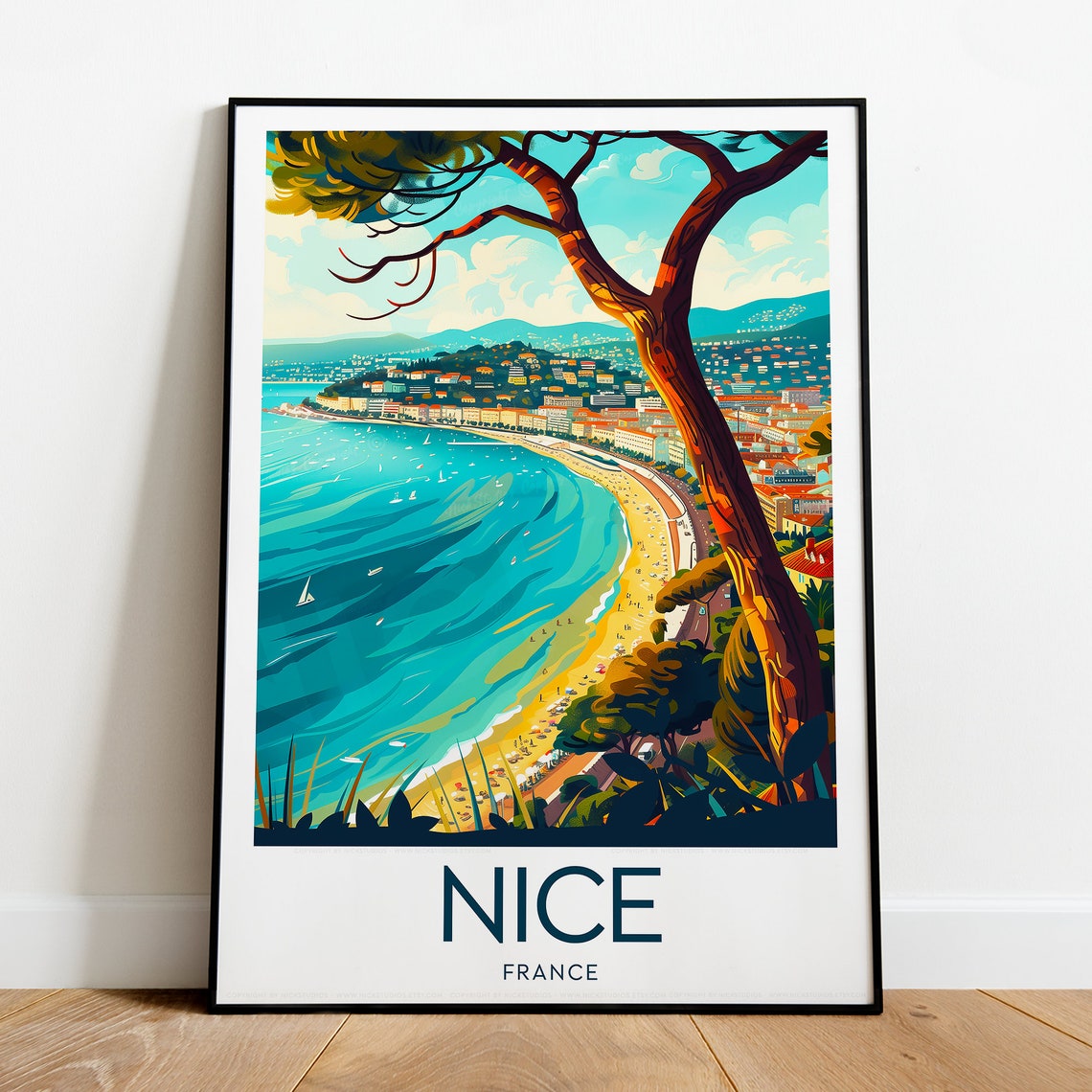 Nice France Riviera Bay Overlook Umbrella Pine Travel Poster - Image 2