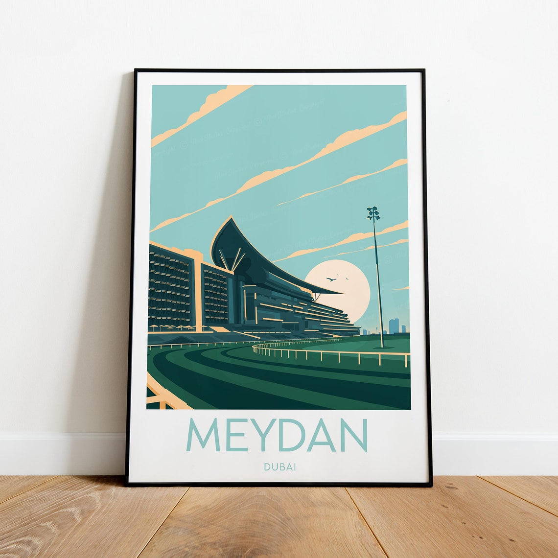 Meydan Dubai Horse Racing Grandstand Twilight Modern Sports Poster