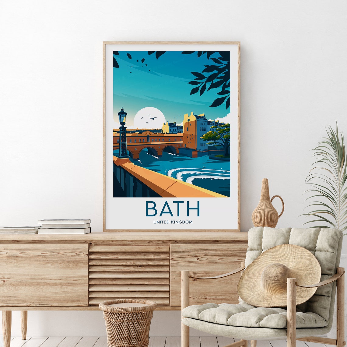 Bath United Kingdom Pulteney Bridge River Avon Sunset Travel Poster - Image 2