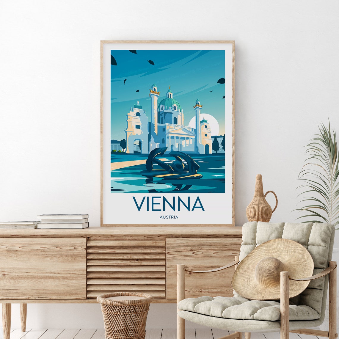 Vienna Austria Karlskirche Church Fountain Blue Sky Travel Poster