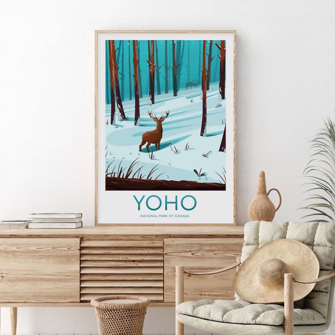 Yoho National Park Canada Snowy Forest Stag Night Scene Poster - Image 2