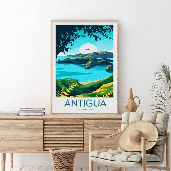 Antigua Caribbean Tropical Bay Vintage Travel Poster Artwork