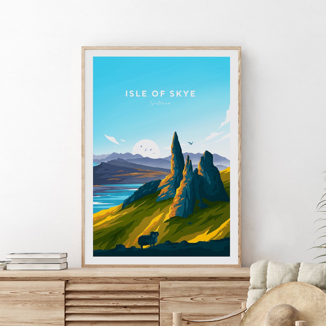 Isle of Skye Scotland Old Man of Storr Lone Sheep Travel Poster