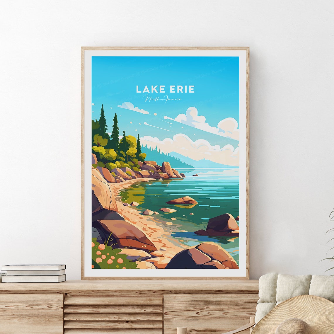 Lake Erie Traditional Travel Print North America Lake Erie Poster Lake Erie Print Wedding Gift Birthday