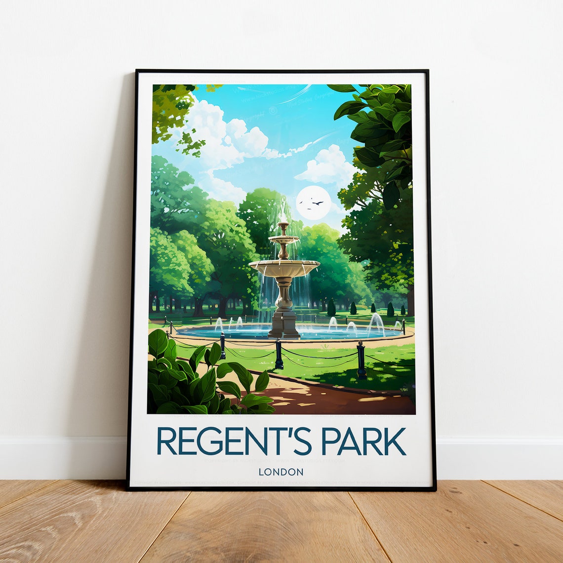 Regents Park London Garden Fountain Sunny Morning Art Poster - Image 2