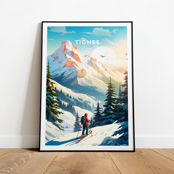 Tignes Traditional Travel Print France Tignes Poster Ski Poster Ski Resort Print Tignes Ski Wedding Gift Birthday