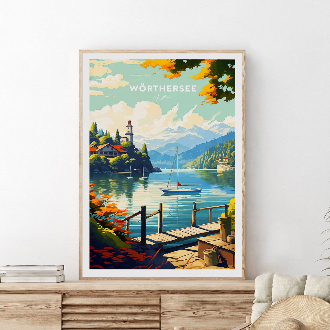 Wörthersee Austria Lake Sailboats Church Alpine View Travel Poster