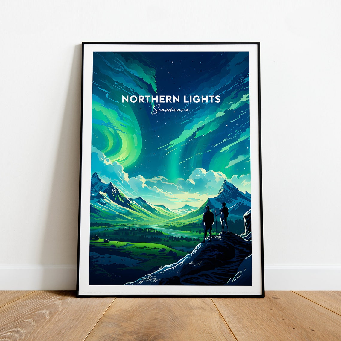Northern Lights Scandinavia Aurora Mountain Night Sky Travel Poster - Image 2