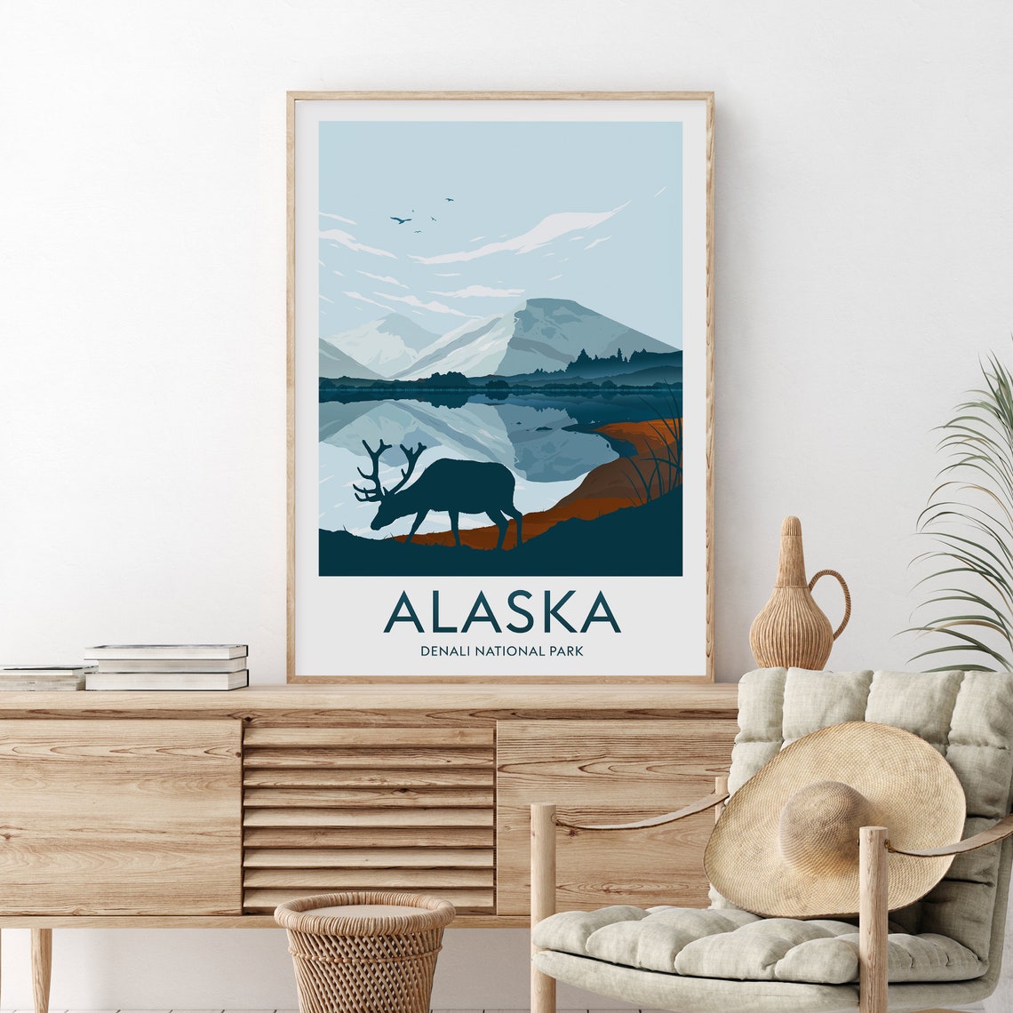 Alaska Denali National Park Moose Mountain Lake Wilderness Poster